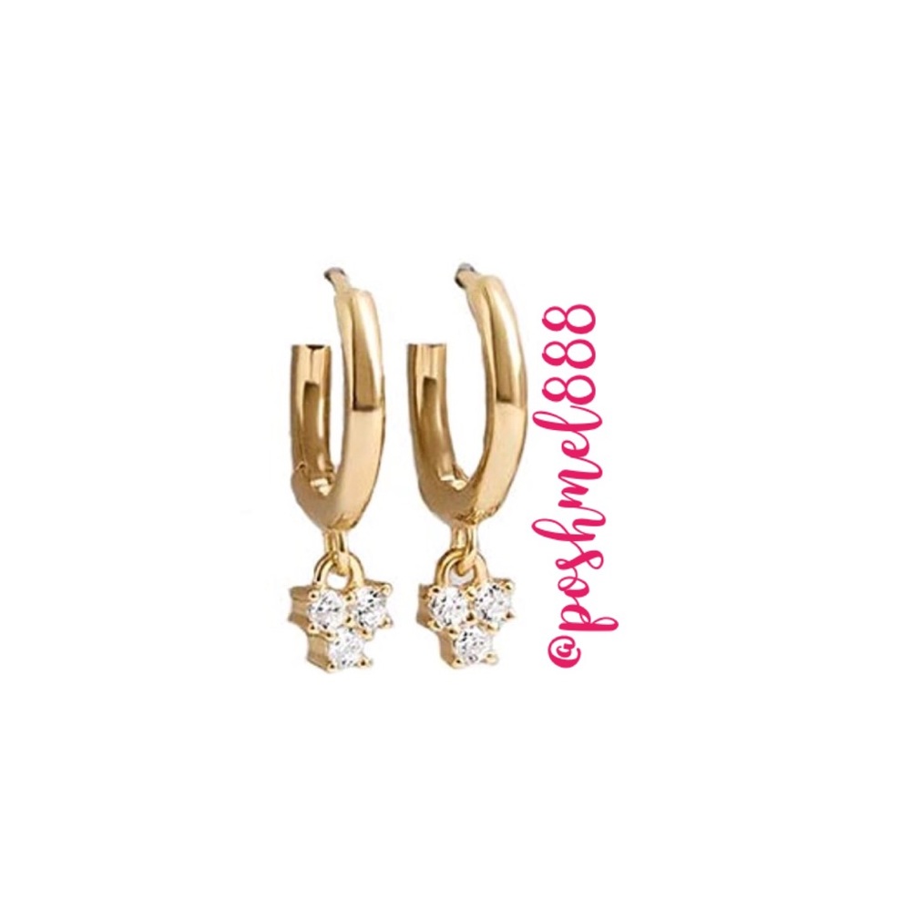 :: Delicate Pavé Hoops [GOLD] Shimmer Dangle Huggie Earrings - Picture 2 of 7